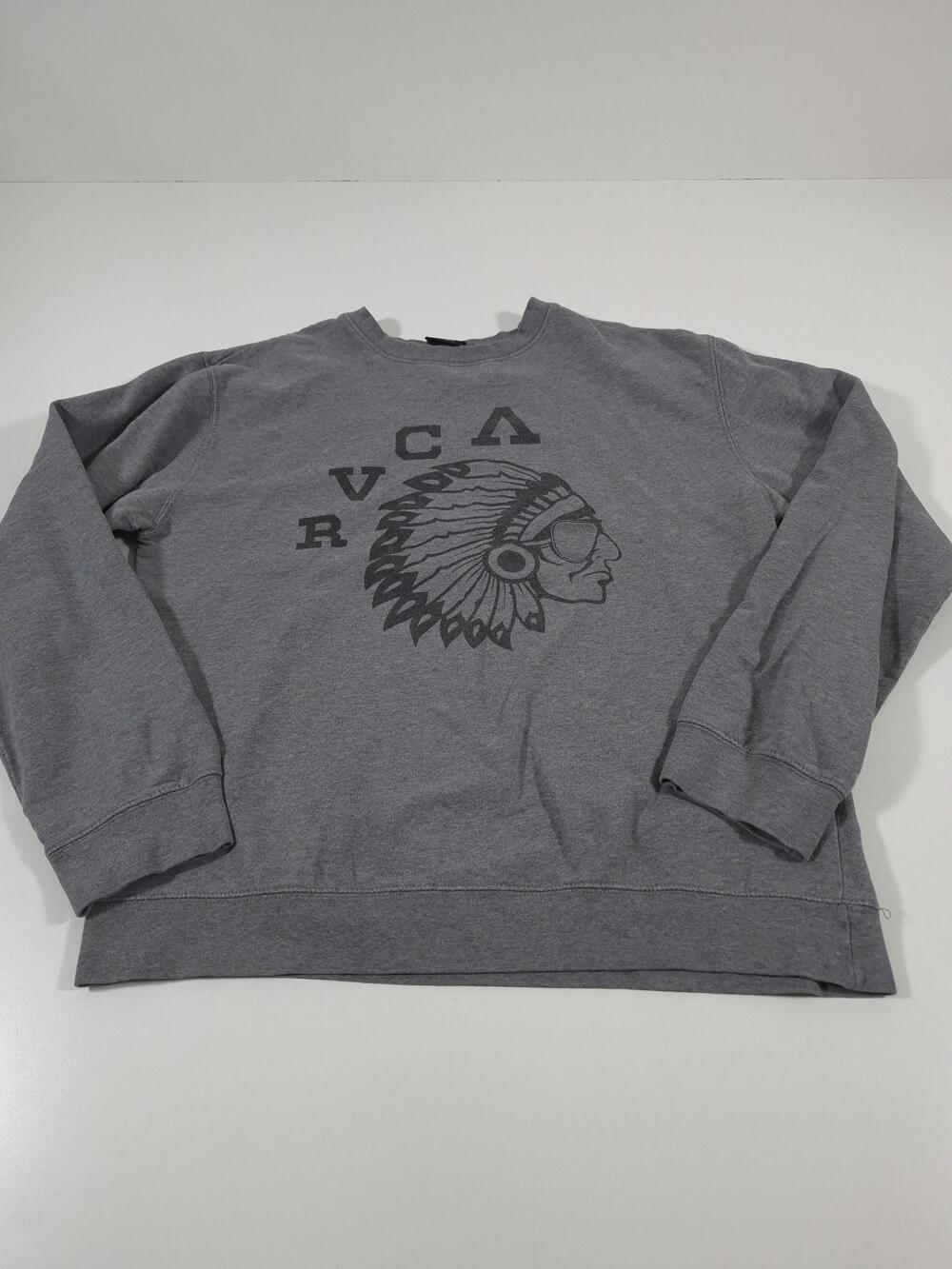 RVCA Sweatshirt Mens Medium Gray Fleece Crewneck Aztec Pullover